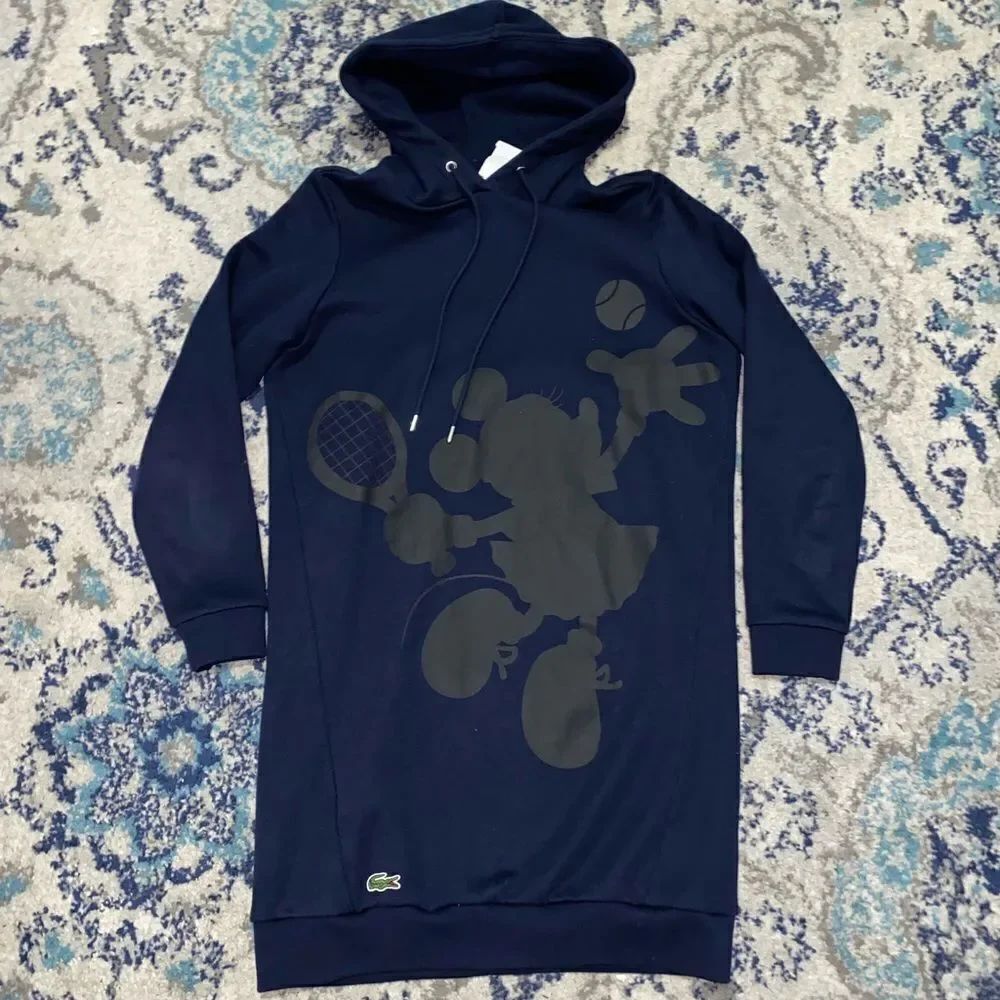 Lacoste x Disney Hooded Minnie Print Fleece Sweatshirt Dress Navy Blue